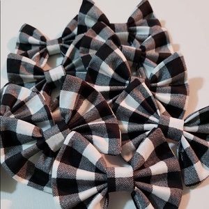New Handmade Black & White Buffalo Plaid Hair Bow